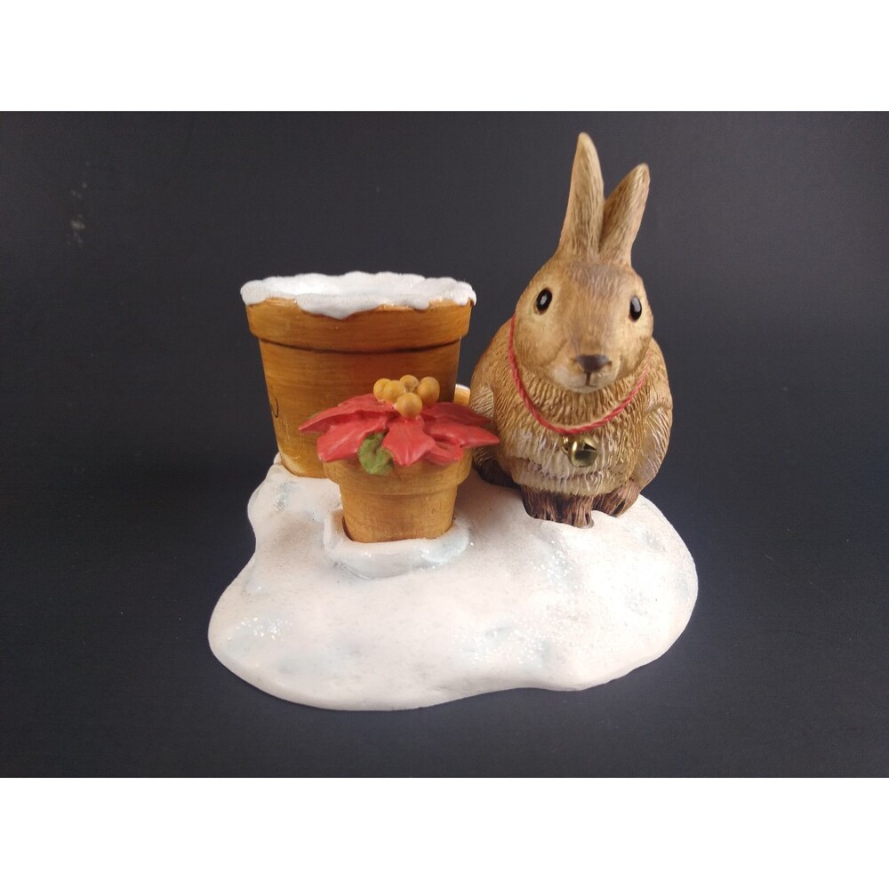 Marjolein Bastin Hallmark Bunny Poinsettia Christmas Tea Light Candle Holder